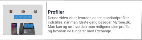 Denne video viser, hvordan de tre standardprofiler indstilles, når man første gang besøger Myfone.dk. Man kan og se, hvordan man redigerer sine profiler, og hvordan de fungerer med Exchange. Profiler